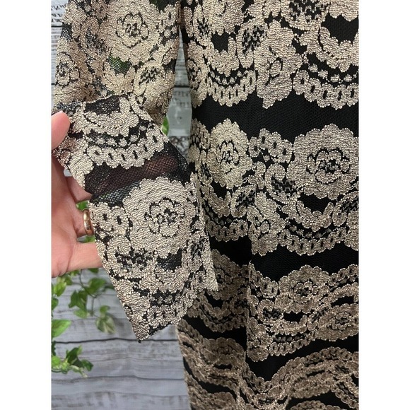 Cremieux Dress size 12 Gold Black Lace Straight Sheath Stretch Cocktail Knee - Picture 9 of 14
